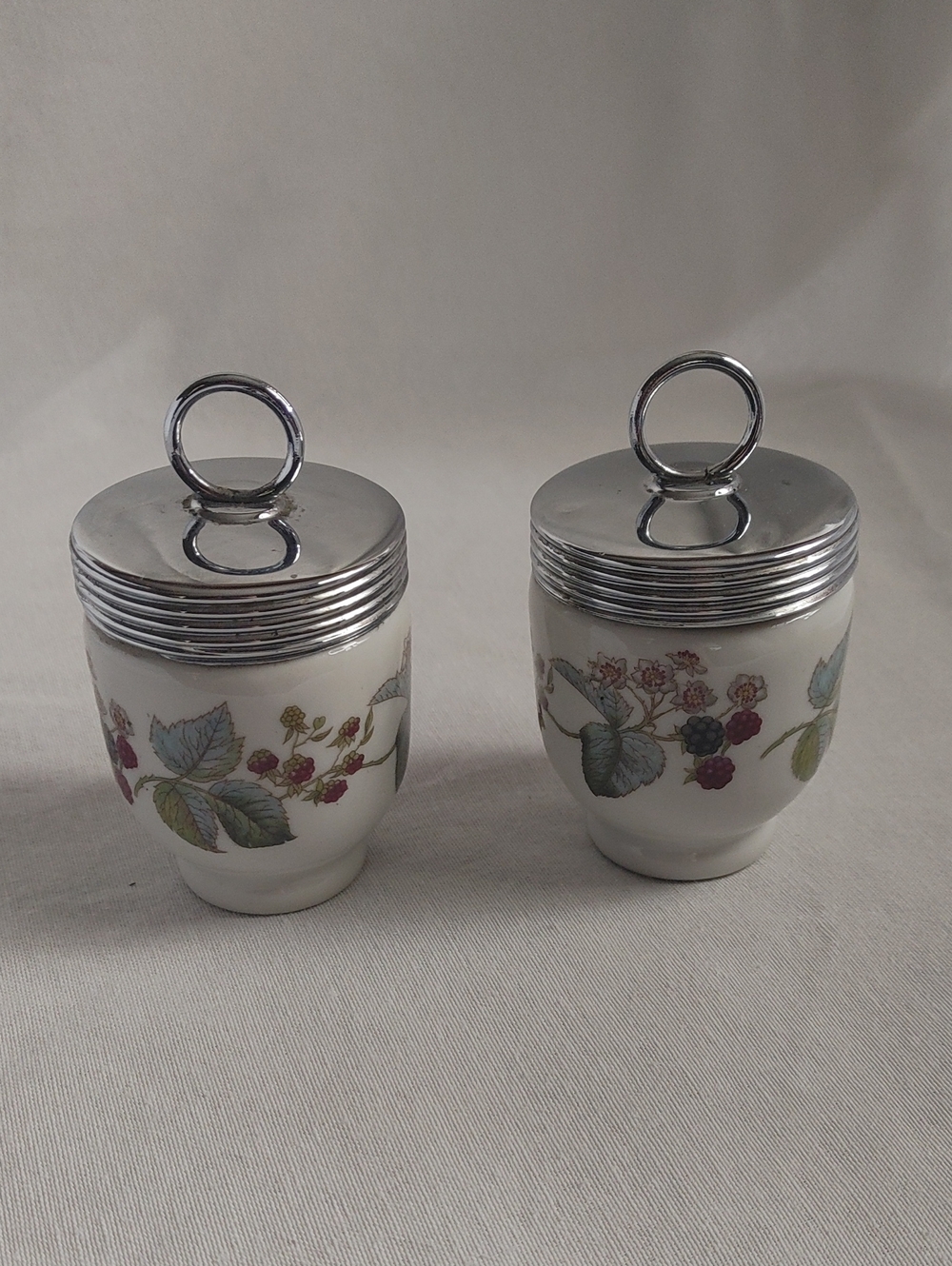 Porcelain Salt and Pepper Set with Floral Berry Design - White and Silver